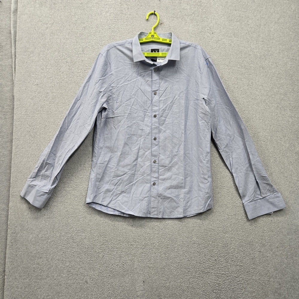 Armani Exchange Men Button Up Shirt L‎ Light Blue Polka Dot Casual Shirt
